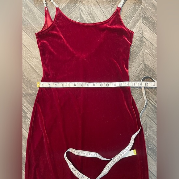 Red floor length velour dress M Studio Vintage Size S M - Picture 13 of 15